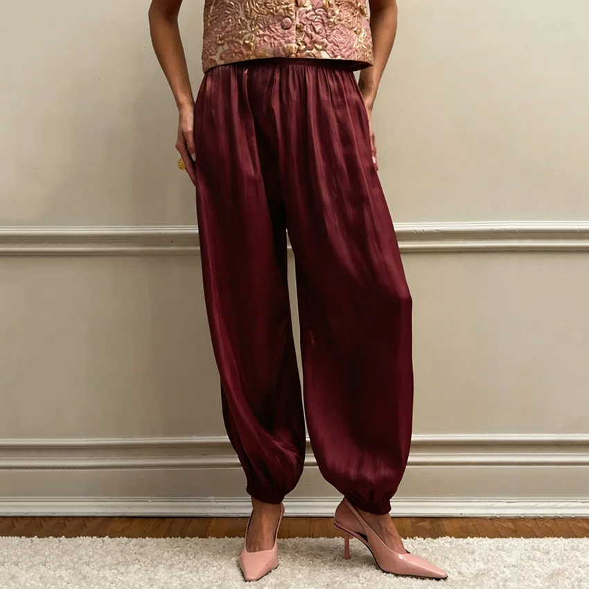 Linad Elegant Pink Crepe Loose Bloomers For Woman Street Chic Pleated Trousers Female Autumn Vintage High Waist Long Pants 2025