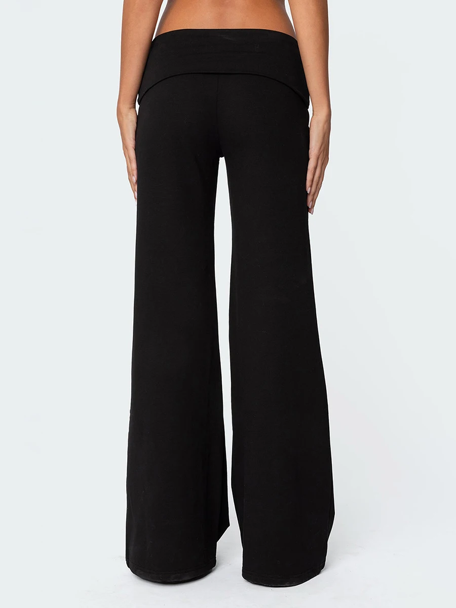 Casual Wide Leg Sweatpants for Women Fold Over Low Rise Flare Yoga Lounge Pants Back to School Clothes for Teen Girls Outfits