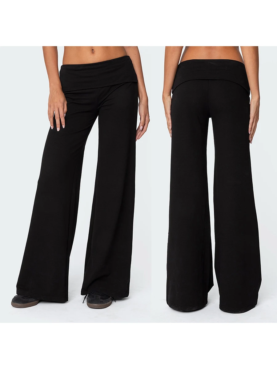 Casual Wide Leg Sweatpants for Women Fold Over Low Rise Flare Yoga Lounge Pants Back to School Clothes for Teen Girls Outfits