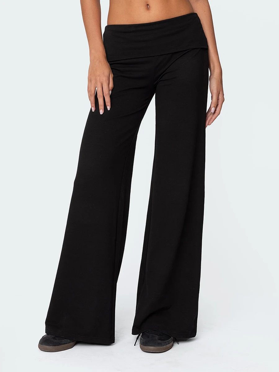 Casual Wide Leg Sweatpants for Women Fold Over Low Rise Flare Yoga Lounge Pants Back to School Clothes for Teen Girls Outfits