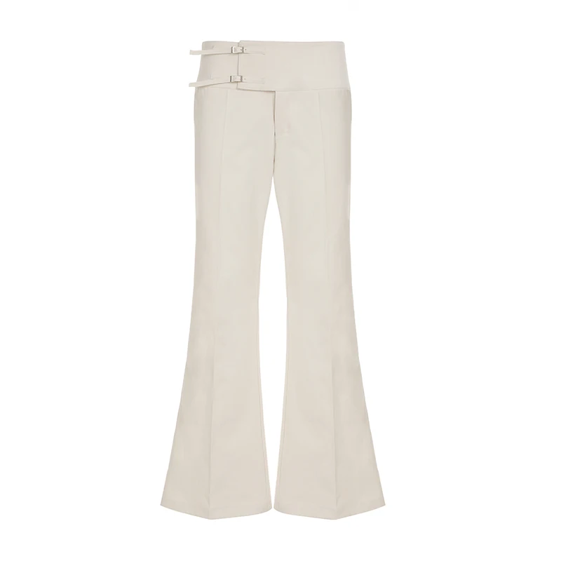 Vintage Y2K Korean Streetwear Pants Woman Low Rise Straight Loose Beige Trousers Button Up Basic 2000S Women Casual Pants