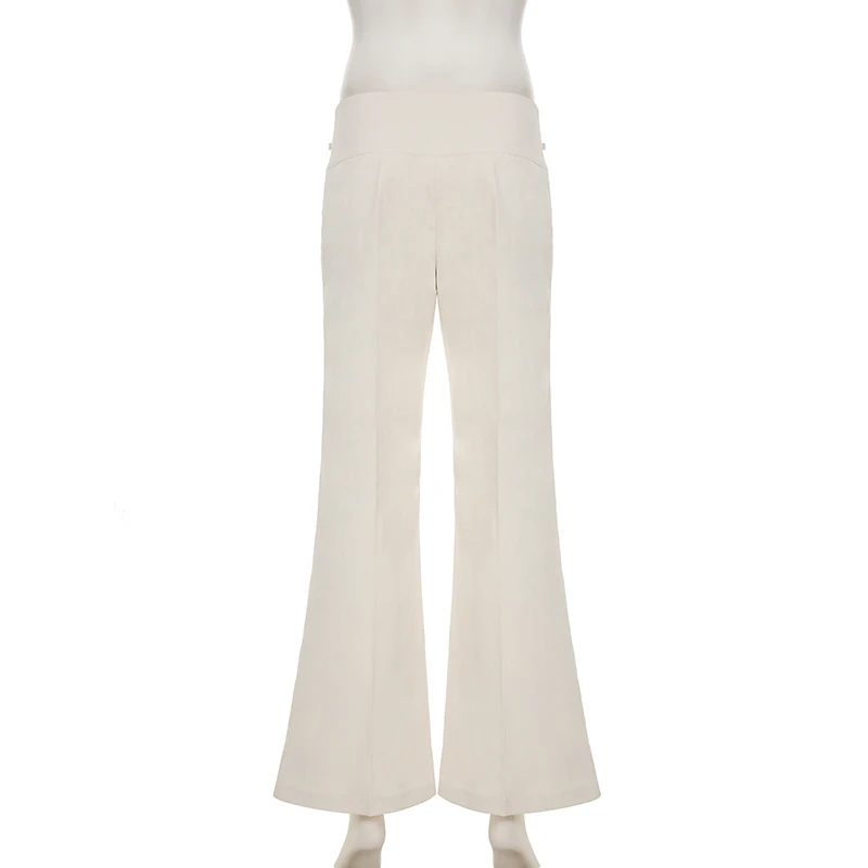 Vintage Y2K Korean Streetwear Pants Woman Low Rise Straight Loose Beige Trousers Button Up Basic 2000S Women Casual Pants