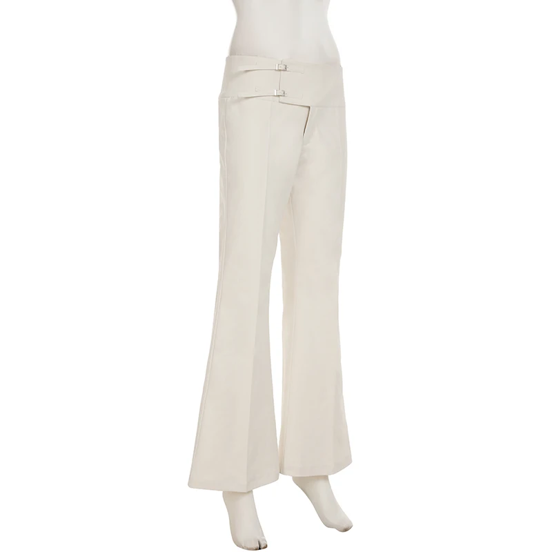 Vintage Y2K Korean Streetwear Pants Woman Low Rise Straight Loose Beige Trousers Button Up Basic 2000S Women Casual Pants