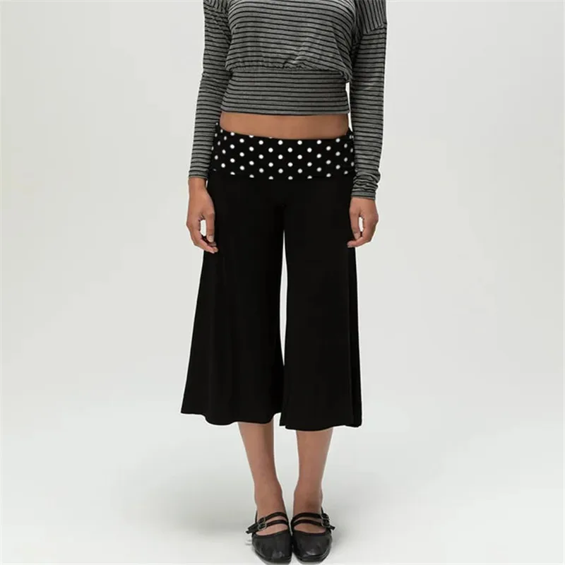Women Fold Over Waist Gaucho Pants Low Rise Cropped Wide Leg Capri Pants Summer Foldover Culottes Yoga Pants Pajama Bottoms