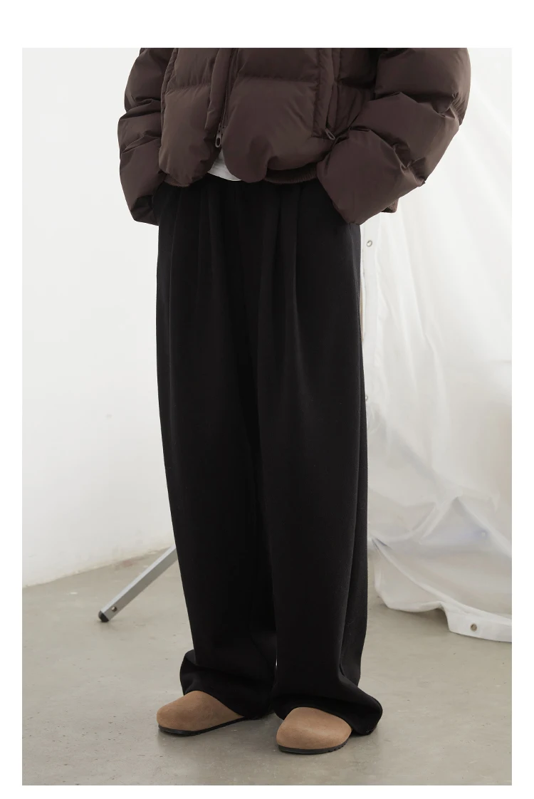 CHIC VEN Women Pants New High Waisted Pleated Casual Soft Wide Leg Pant Female Thicken Trousers Sport Solid Plush Winter 2024