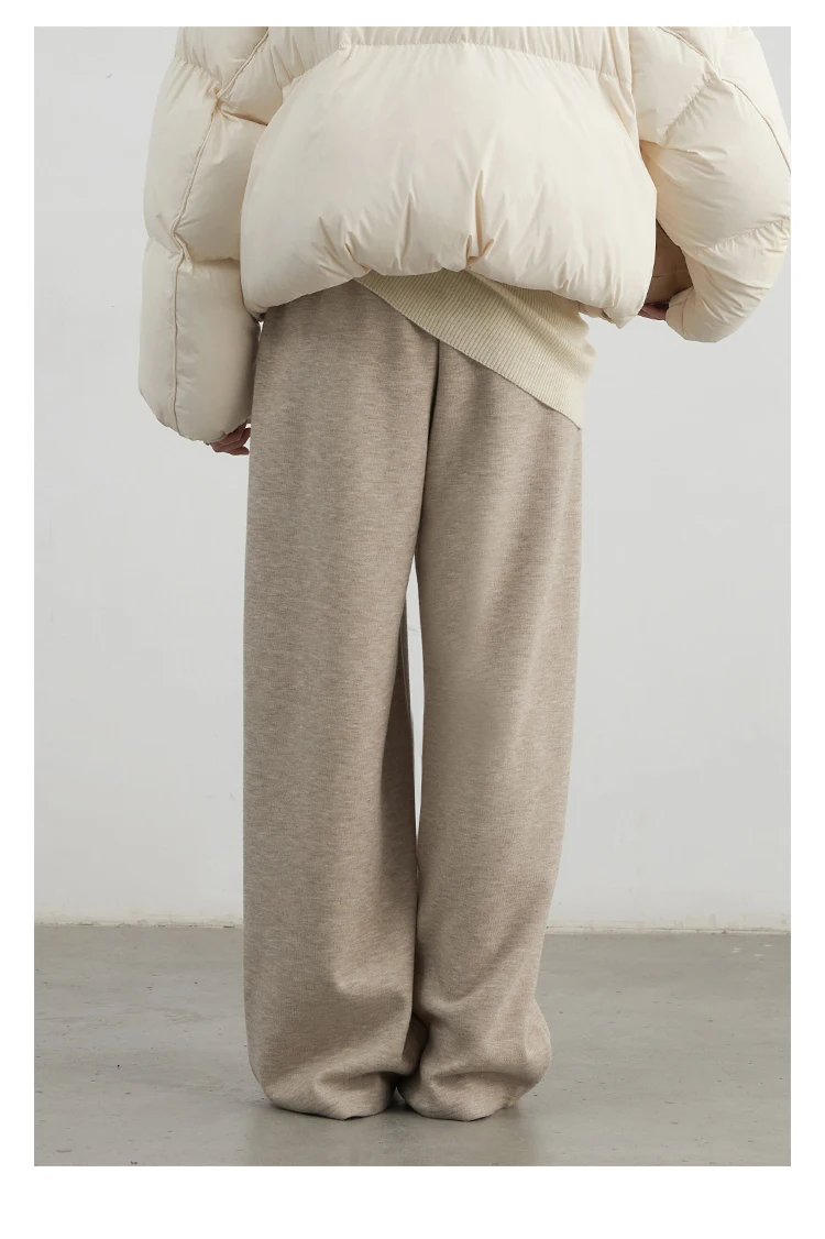 CHIC VEN Women Pants New High Waisted Pleated Casual Soft Wide Leg Pant Female Thicken Trousers Sport Solid Plush Winter 2024