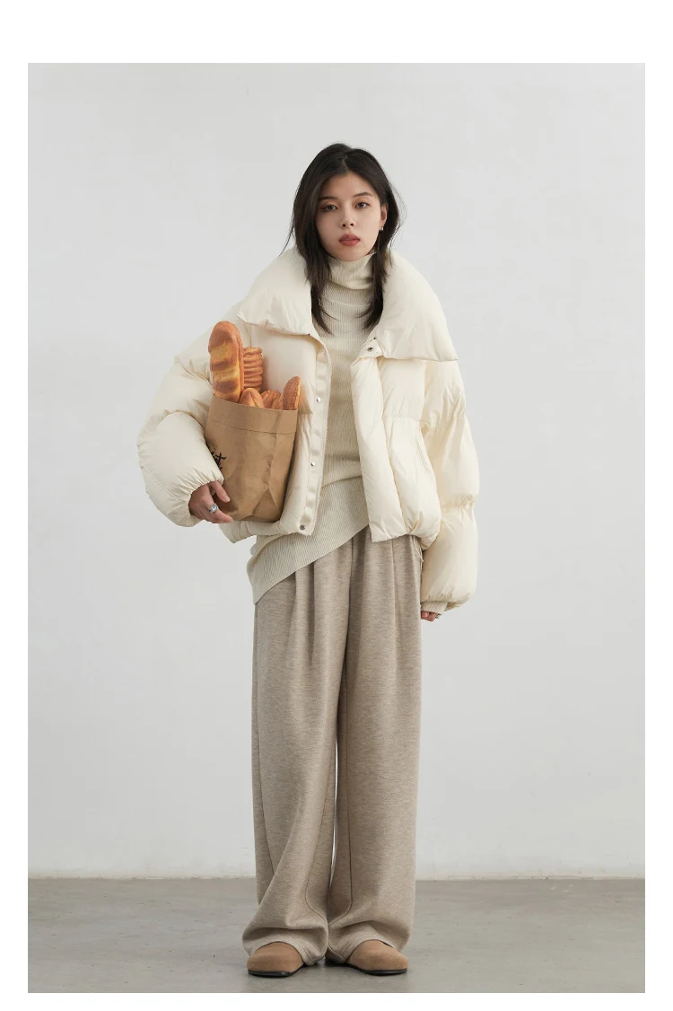 CHIC VEN Women Pants New High Waisted Pleated Casual Soft Wide Leg Pant Female Thicken Trousers Sport Solid Plush Winter 2024