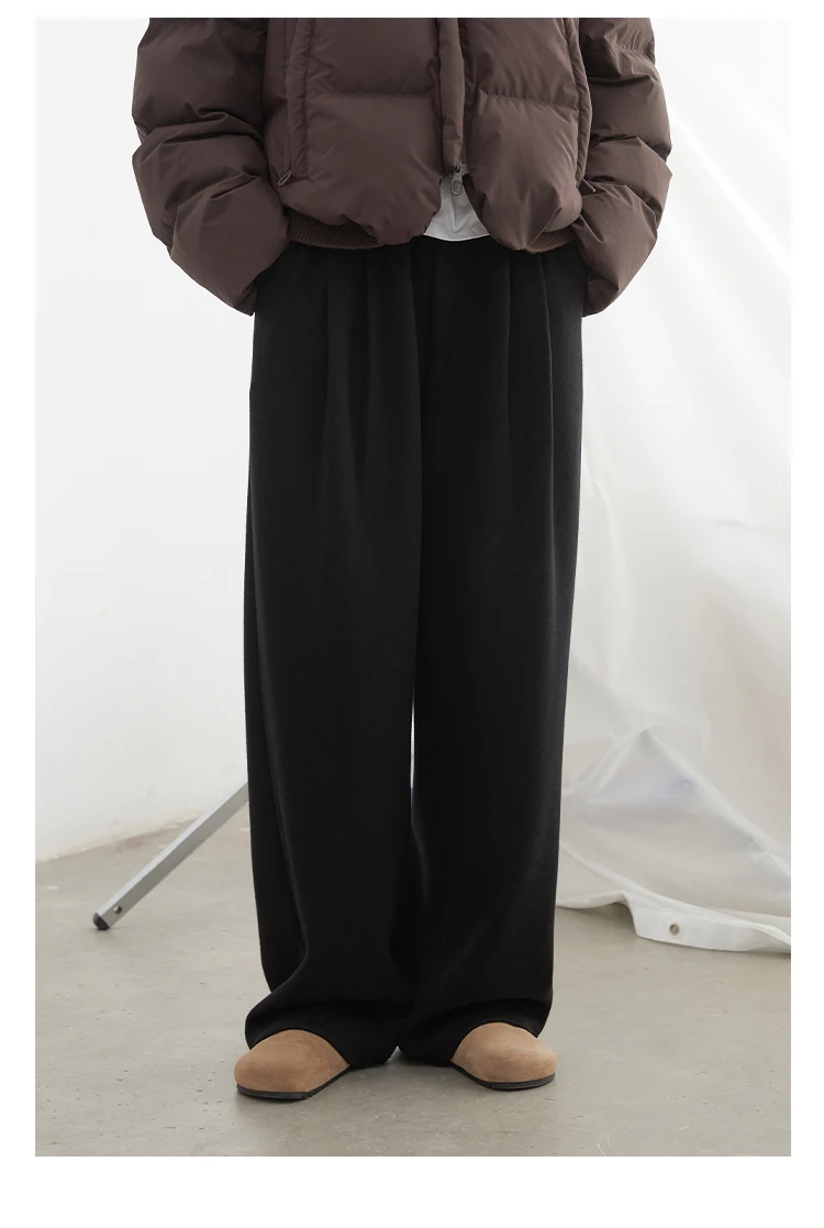 CHIC VEN Women Pants New High Waisted Pleated Casual Soft Wide Leg Pant Female Thicken Trousers Sport Solid Plush Winter 2024