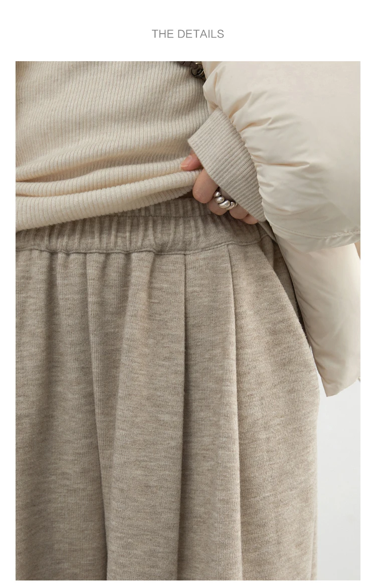CHIC VEN Women Pants New High Waisted Pleated Casual Soft Wide Leg Pant Female Thicken Trousers Sport Solid Plush Winter 2024
