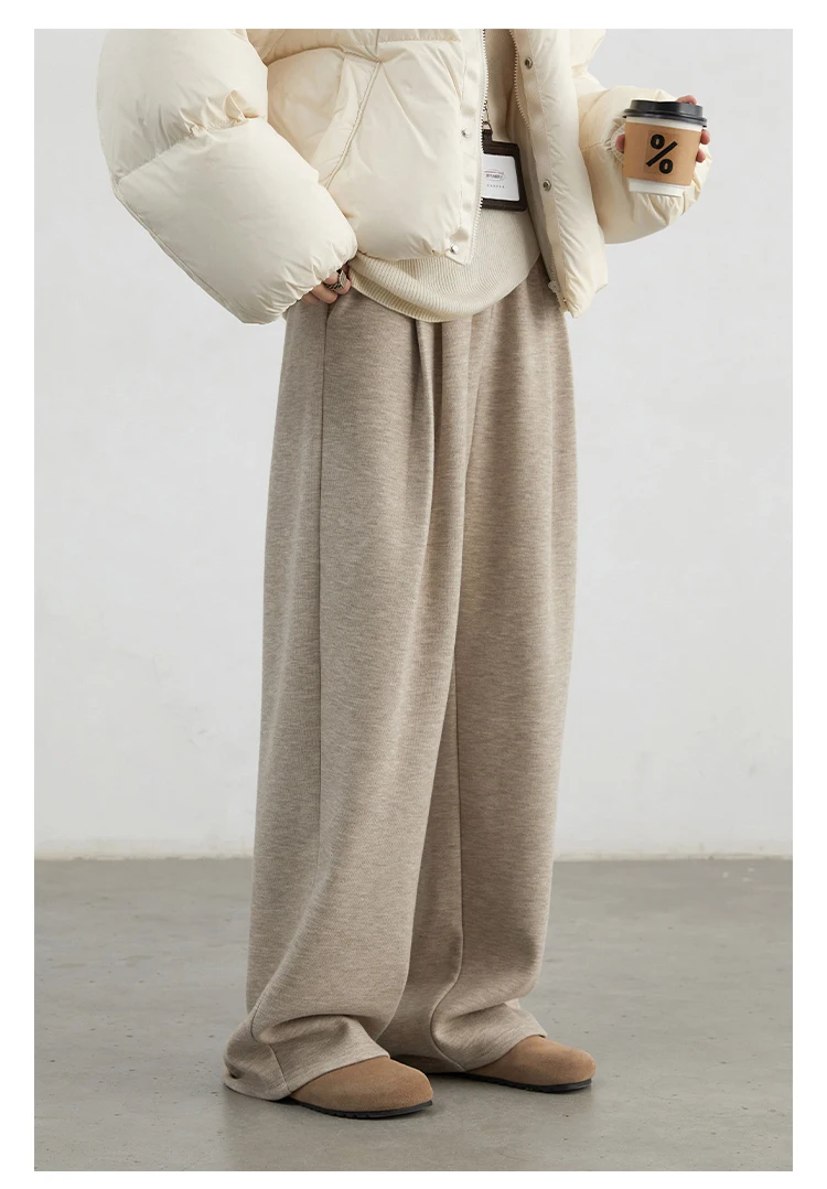 CHIC VEN Women Pants New High Waisted Pleated Casual Soft Wide Leg Pant Female Thicken Trousers Sport Solid Plush Winter 2024