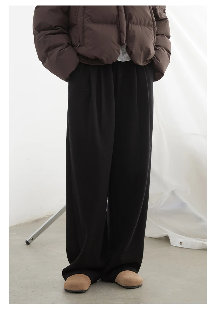 CHIC VEN Women Pants New High Waisted Pleated Casual Soft Wide Leg Pant Female Thicken Trousers Sport Solid Plush Winter 2024