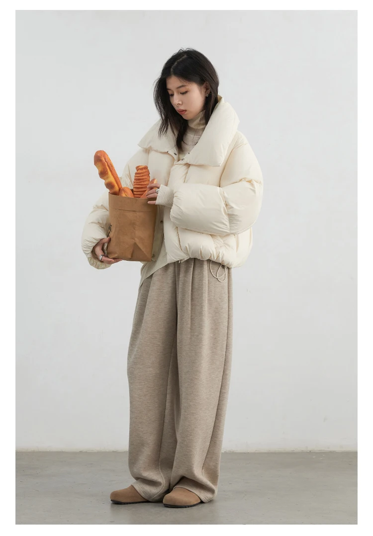 CHIC VEN Women Pants New High Waisted Pleated Casual Soft Wide Leg Pant Female Thicken Trousers Sport Solid Plush Winter 2024