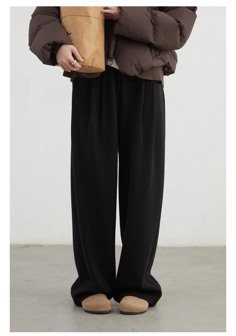 CHIC VEN Women Pants New High Waisted Pleated Casual Soft Wide Leg Pant Female Thicken Trousers Sport Solid Plush Winter 2024