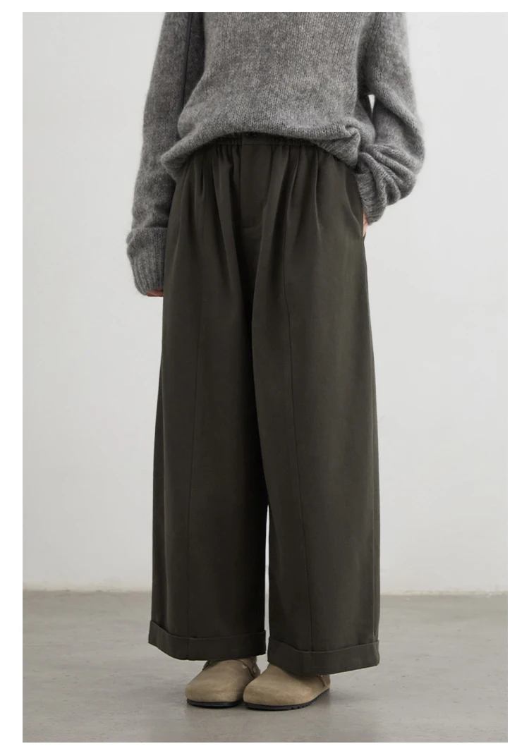 CHIC VEN Women Pants High Waist Loose Solid Wide Leg Casual Female Trousers Elastic Waist Folding Pants Autumn Winter 2025