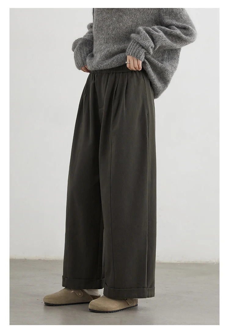 CHIC VEN Women Pants High Waist Loose Solid Wide Leg Casual Female Trousers Elastic Waist Folding Pants Autumn Winter 2025