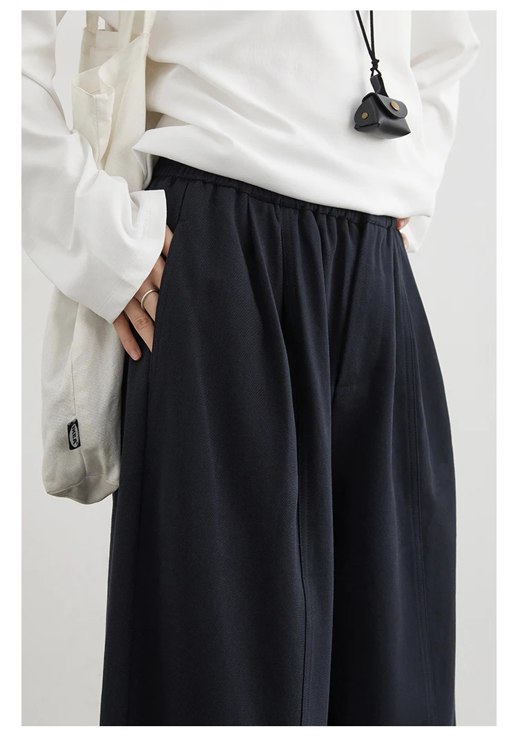 CHIC VEN Women Pants High Waist Loose Solid Wide Leg Casual Female Trousers Elastic Waist Folding Pants Autumn Winter 2025