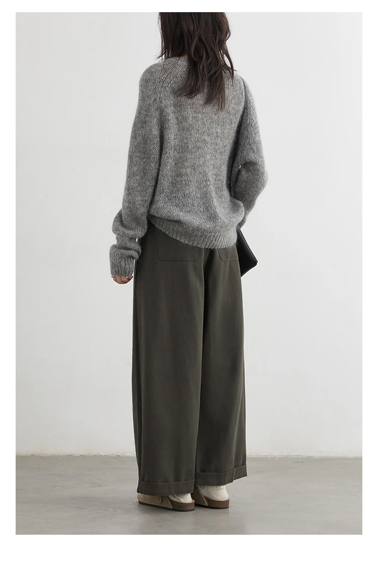 CHIC VEN Women Pants High Waist Loose Solid Wide Leg Casual Female Trousers Elastic Waist Folding Pants Autumn Winter 2025
