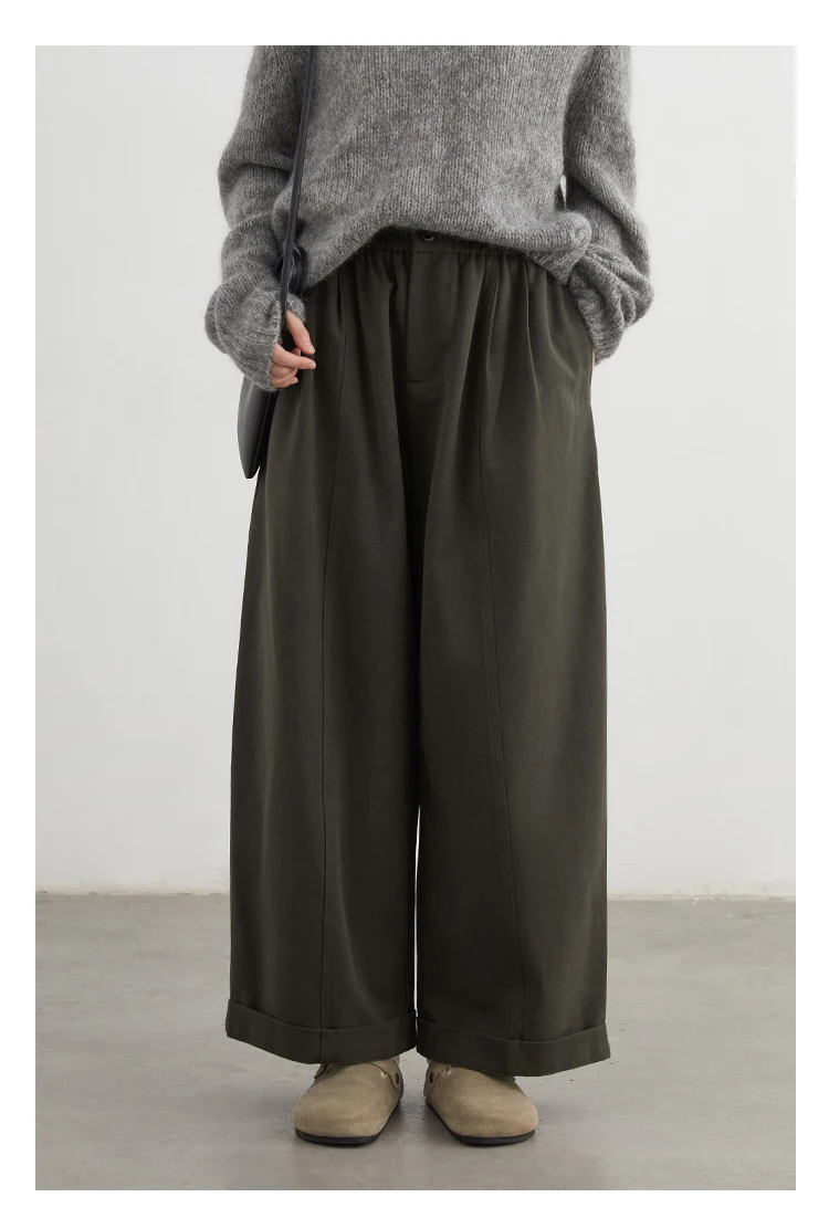 CHIC VEN Women Pants High Waist Loose Solid Wide Leg Casual Female Trousers Elastic Waist Folding Pants Autumn Winter 2025