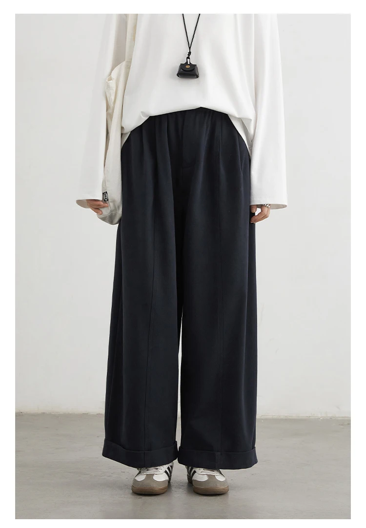 CHIC VEN Women Pants High Waist Loose Solid Wide Leg Casual Female Trousers Elastic Waist Folding Pants Autumn Winter 2025