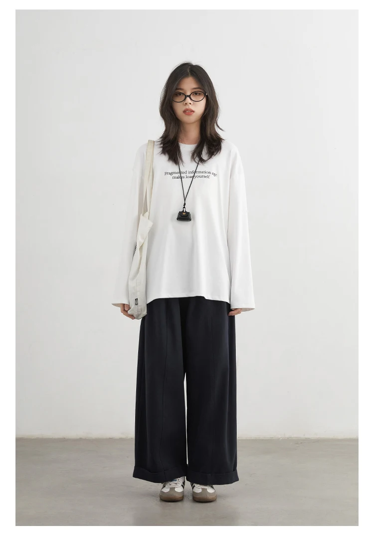 CHIC VEN Women Pants High Waist Loose Solid Wide Leg Casual Female Trousers Elastic Waist Folding Pants Autumn Winter 2025