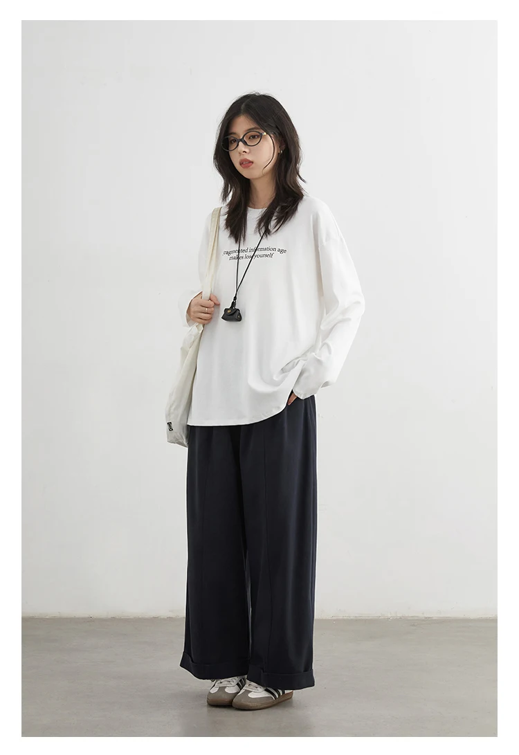 CHIC VEN Women Pants High Waist Loose Solid Wide Leg Casual Female Trousers Elastic Waist Folding Pants Autumn Winter 2025