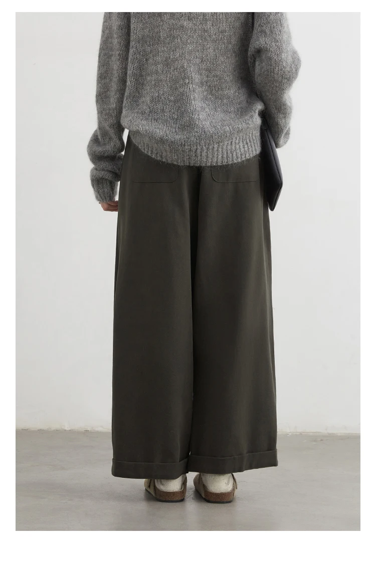 CHIC VEN Women Pants High Waist Loose Solid Wide Leg Casual Female Trousers Elastic Waist Folding Pants Autumn Winter 2025