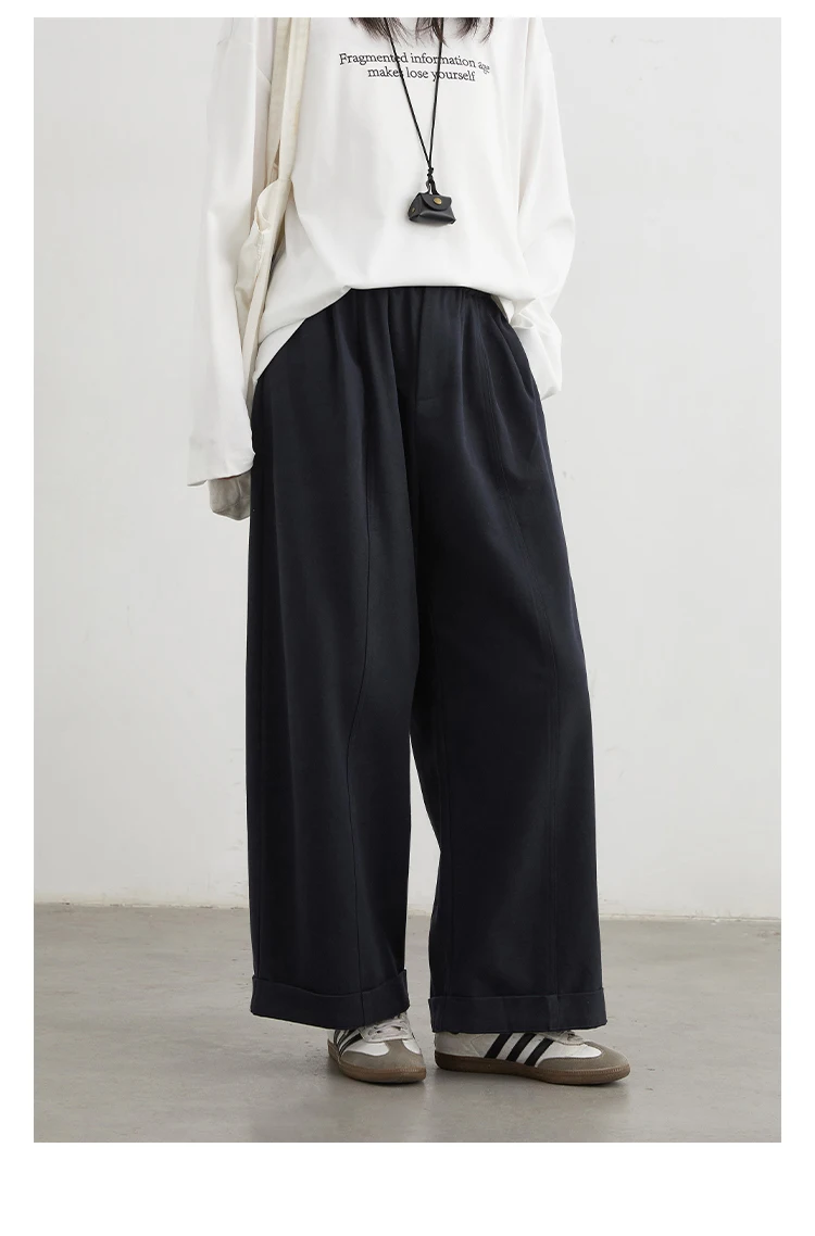 CHIC VEN Women Pants High Waist Loose Solid Wide Leg Casual Female Trousers Elastic Waist Folding Pants Autumn Winter 2025