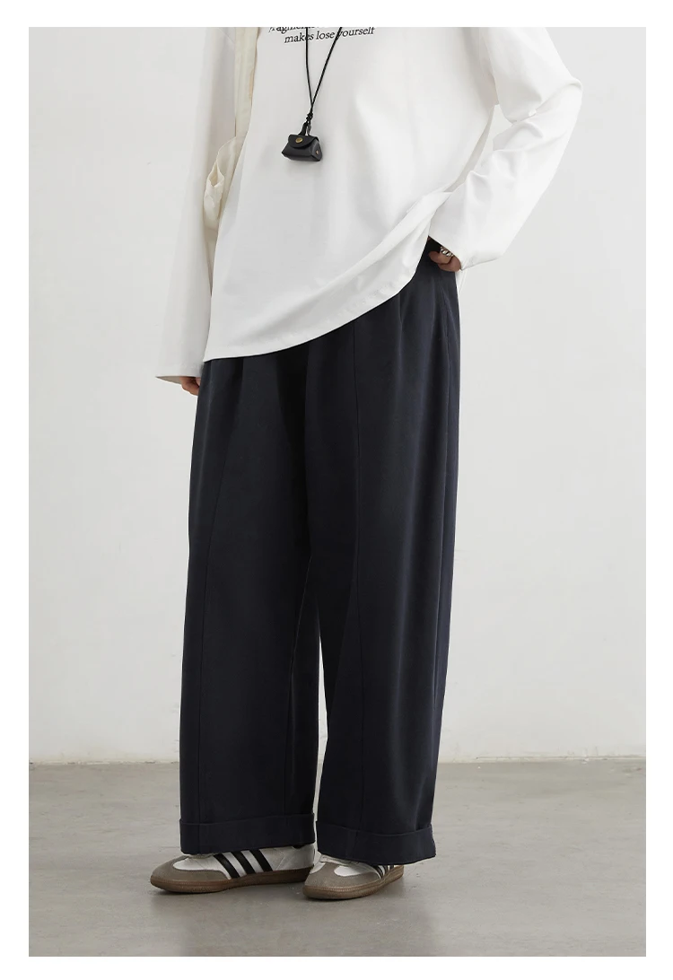 CHIC VEN Women Pants High Waist Loose Solid Wide Leg Casual Female Trousers Elastic Waist Folding Pants Autumn Winter 2025