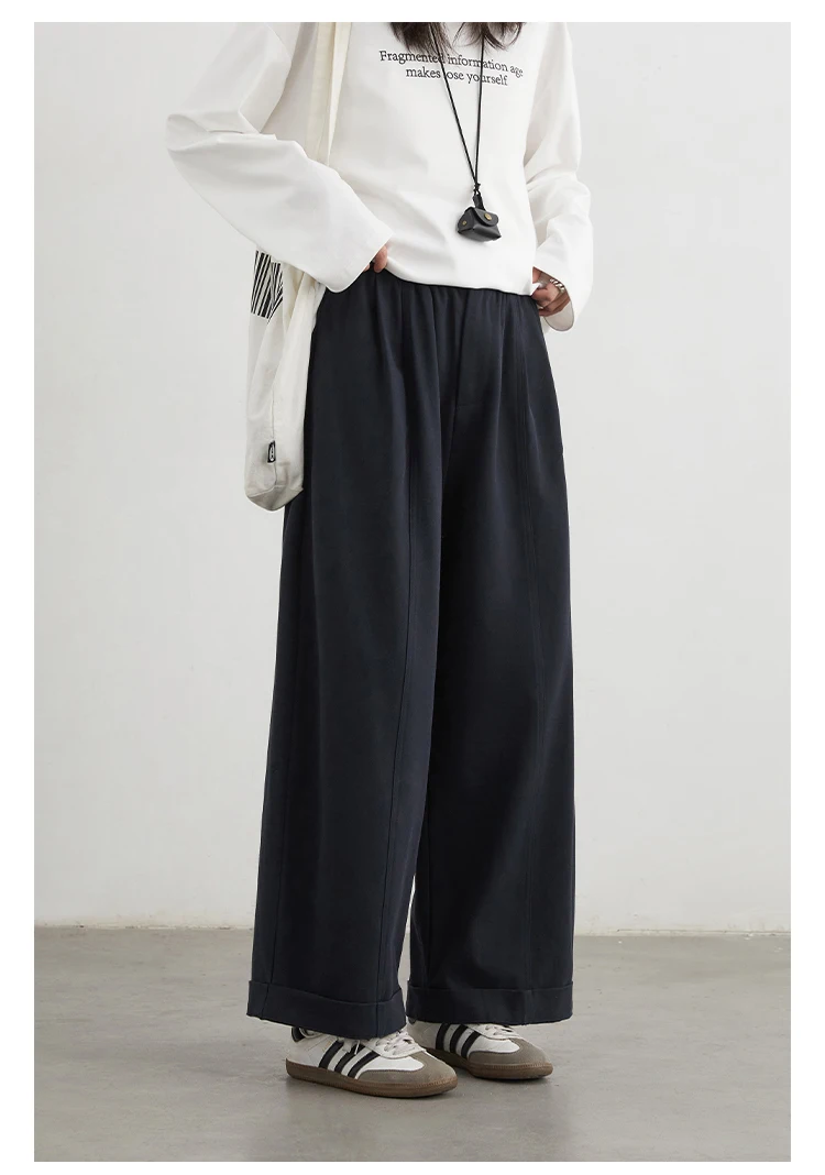 CHIC VEN Women Pants High Waist Loose Solid Wide Leg Casual Female Trousers Elastic Waist Folding Pants Autumn Winter 2025