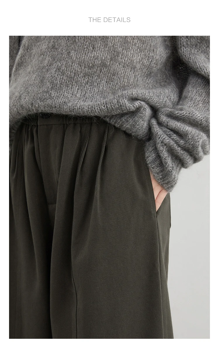 CHIC VEN Women Pants High Waist Loose Solid Wide Leg Casual Female Trousers Elastic Waist Folding Pants Autumn Winter 2025