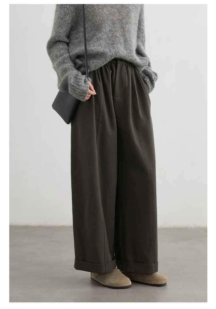 CHIC VEN Women Pants High Waist Loose Solid Wide Leg Casual Female Trousers Elastic Waist Folding Pants Autumn Winter 2025