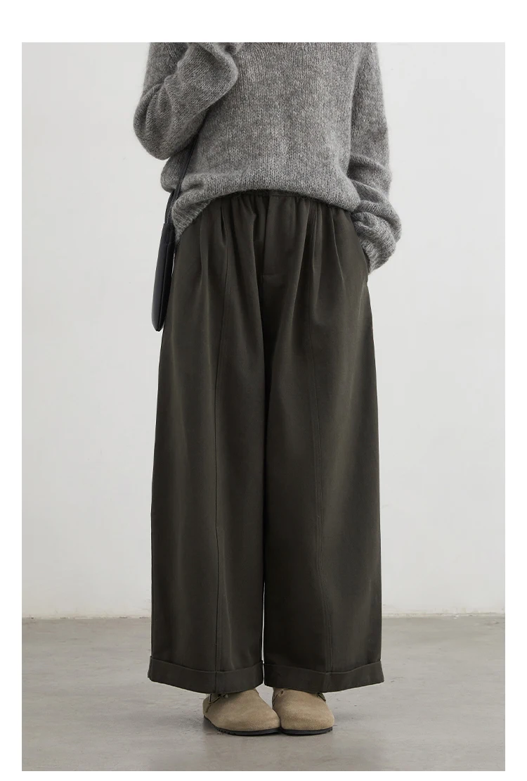 CHIC VEN Women Pants High Waist Loose Solid Wide Leg Casual Female Trousers Elastic Waist Folding Pants Autumn Winter 2025