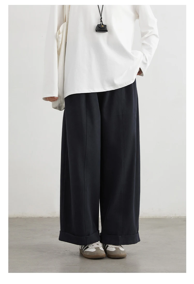CHIC VEN Women Pants High Waist Loose Solid Wide Leg Casual Female Trousers Elastic Waist Folding Pants Autumn Winter 2025