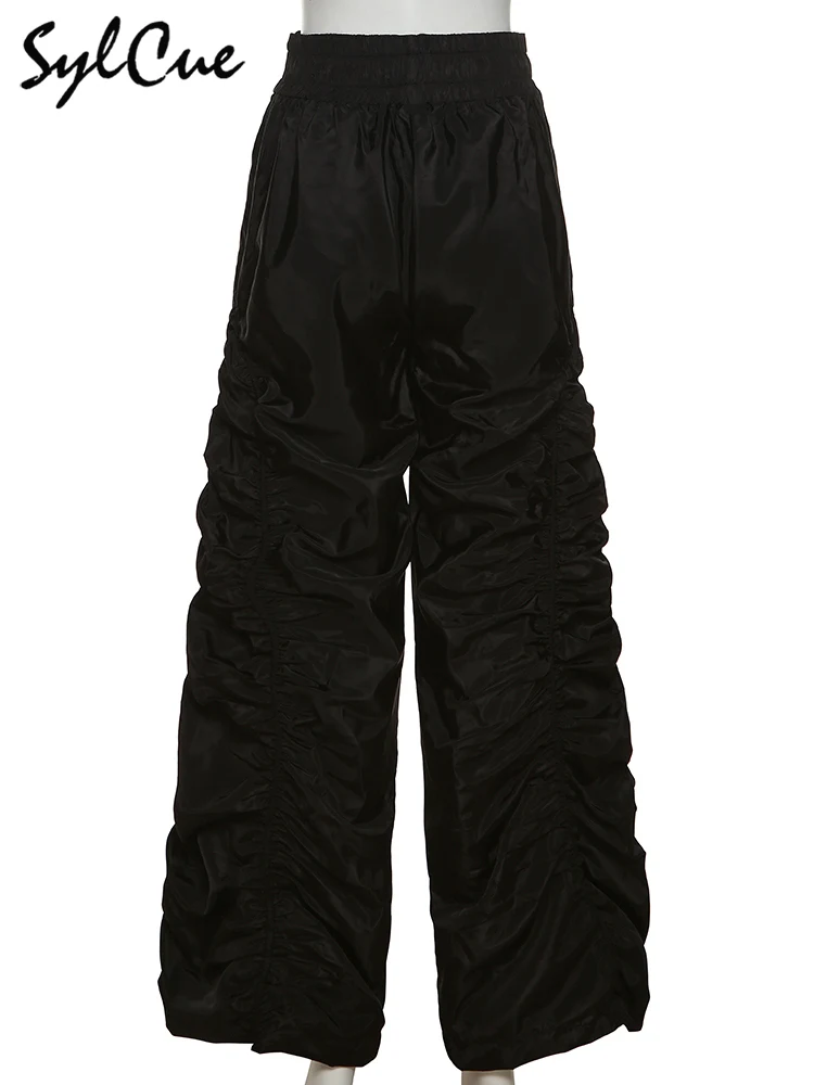 Sylcue Fashion Trend Personalized Self-Confidence Avant-Garde Cool All-Match Casual Loose Girl High Waist Wide Leg Lantern Pants