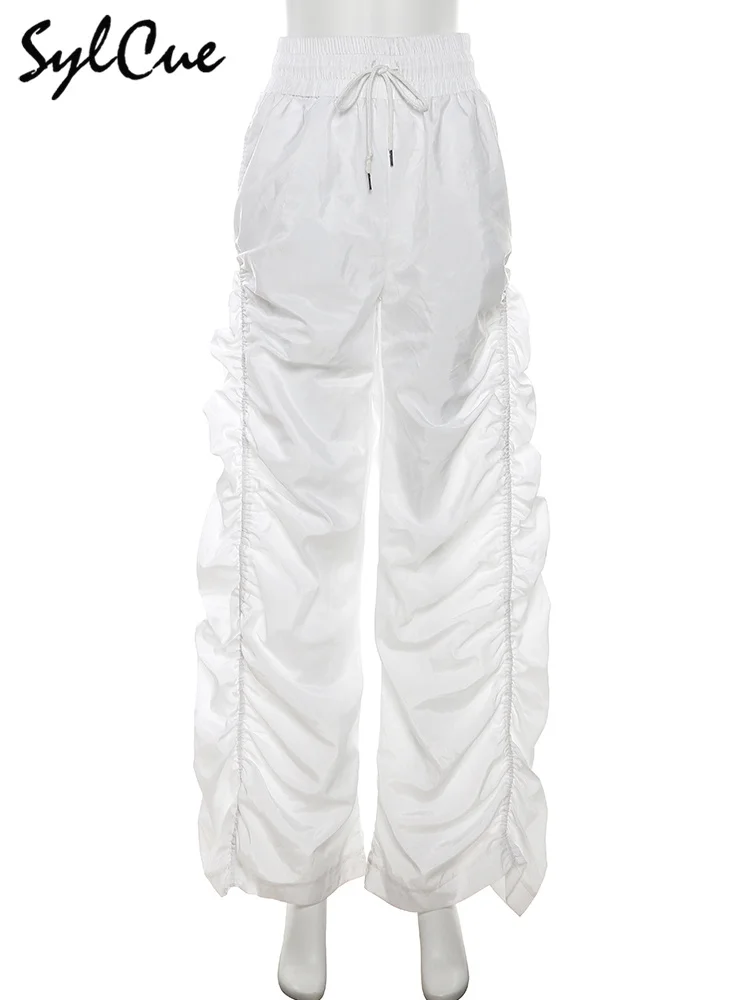 Sylcue Fashion Trend Personalized Self-Confidence Avant-Garde Cool All-Match Casual Loose Girl High Waist Wide Leg Lantern Pants