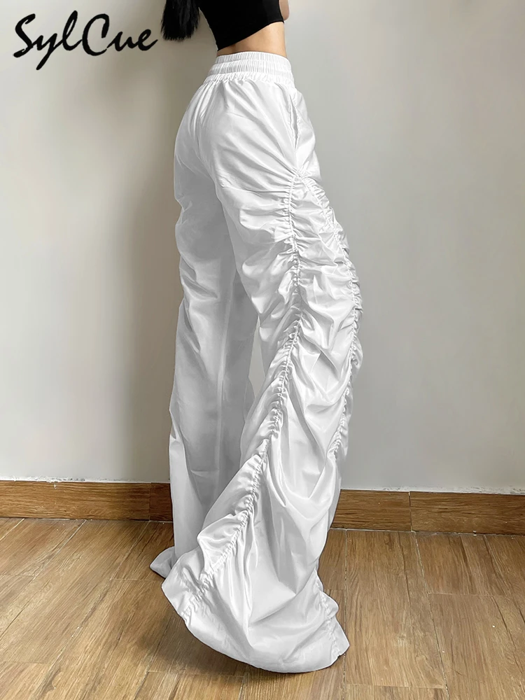Sylcue Fashion Trend Personalized Self-Confidence Avant-Garde Cool All-Match Casual Loose Girl High Waist Wide Leg Lantern Pants