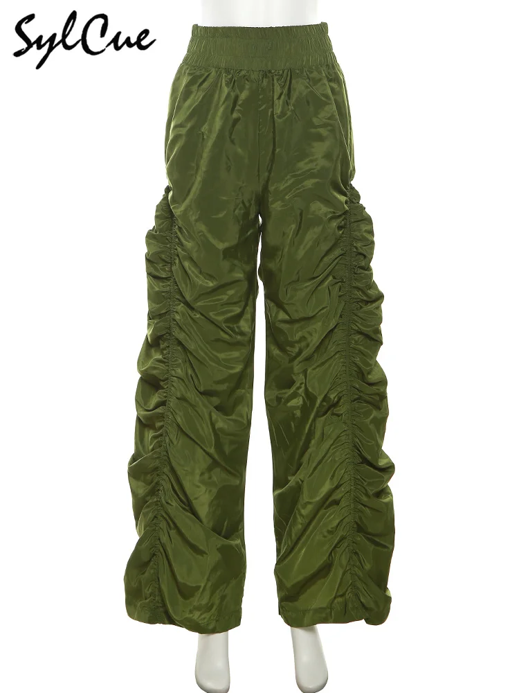Sylcue Fashion Trend Personalized Self-Confidence Avant-Garde Cool All-Match Casual Loose Girl High Waist Wide Leg Lantern Pants
