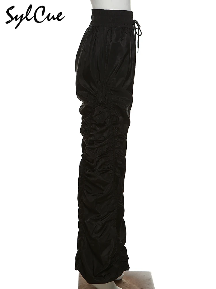 Sylcue Fashion Trend Personalized Self-Confidence Avant-Garde Cool All-Match Casual Loose Girl High Waist Wide Leg Lantern Pants