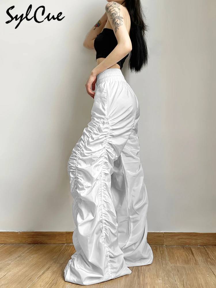 Sylcue Fashion Trend Personalized Self-Confidence Avant-Garde Cool All-Match Casual Loose Girl High Waist Wide Leg Lantern Pants