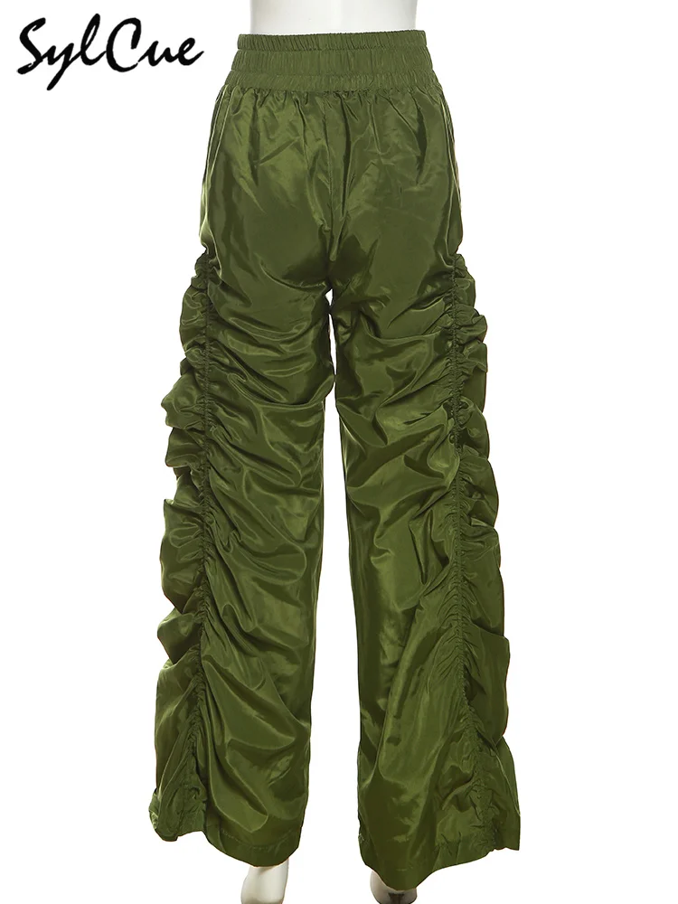 Sylcue Fashion Trend Personalized Self-Confidence Avant-Garde Cool All-Match Casual Loose Girl High Waist Wide Leg Lantern Pants