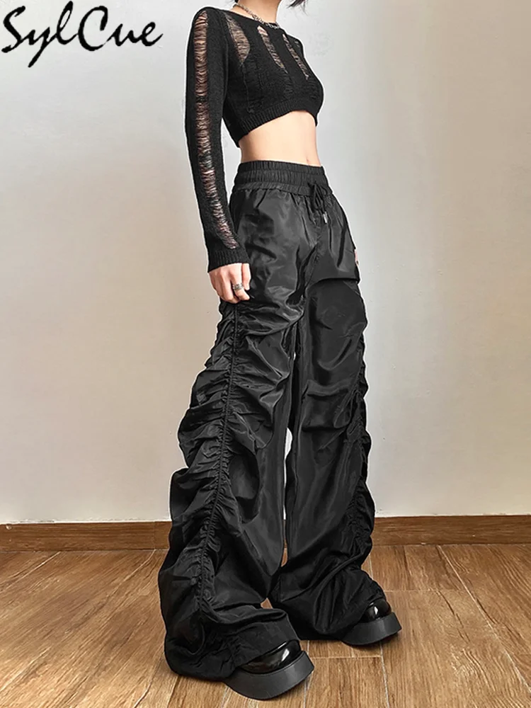 Sylcue Fashion Trend Personalized Self-Confidence Avant-Garde Cool All-Match Casual Loose Girl High Waist Wide Leg Lantern Pants