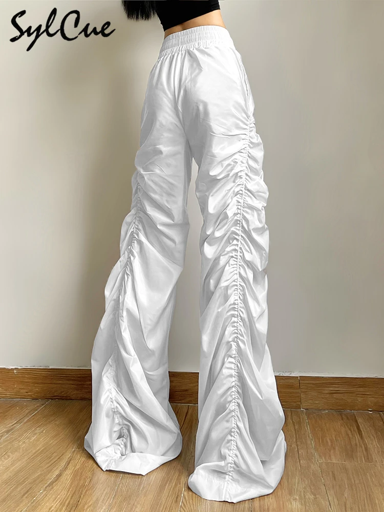 Sylcue Fashion Trend Personalized Self-Confidence Avant-Garde Cool All-Match Casual Loose Girl High Waist Wide Leg Lantern Pants