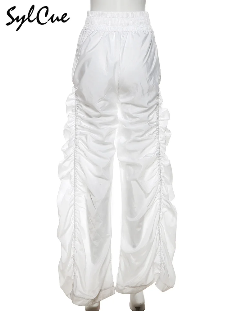 Sylcue Fashion Trend Personalized Self-Confidence Avant-Garde Cool All-Match Casual Loose Girl High Waist Wide Leg Lantern Pants
