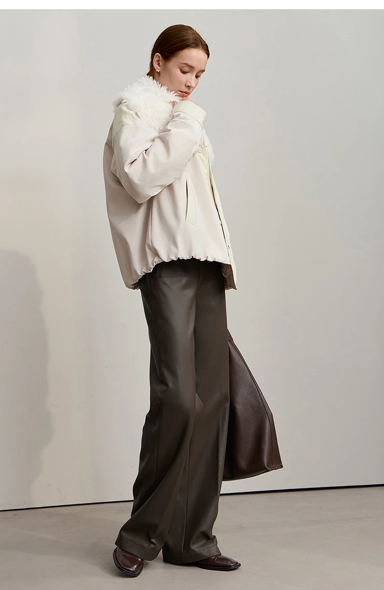 AMII Pants For Woman 2026 Winter New Minimalist Commuter PU Leather Loose Wide-leg Pants Casual Office Lady Trousers 12524063