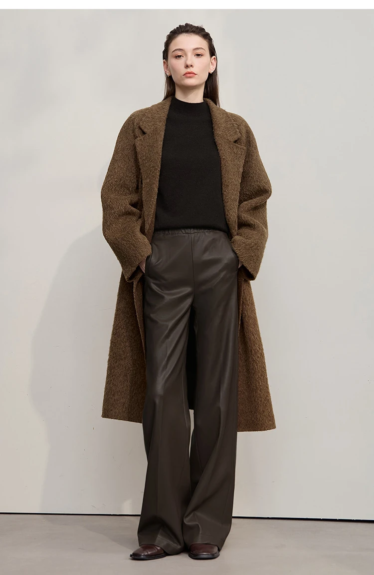 AMII Pants For Woman 2026 Winter New Minimalist Commuter PU Leather Loose Wide-leg Pants Casual Office Lady Trousers 12524063