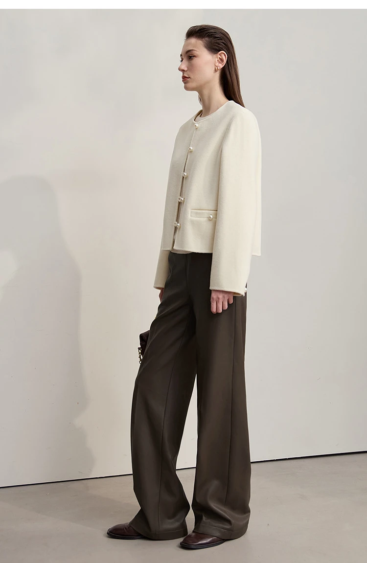 AMII Pants For Woman 2026 Winter New Minimalist Commuter PU Leather Loose Wide-leg Pants Casual Office Lady Trousers 12524063