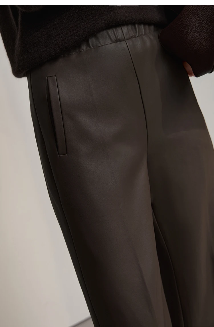 AMII Pants For Woman 2026 Winter New Minimalist Commuter PU Leather Loose Wide-leg Pants Casual Office Lady Trousers 12524063