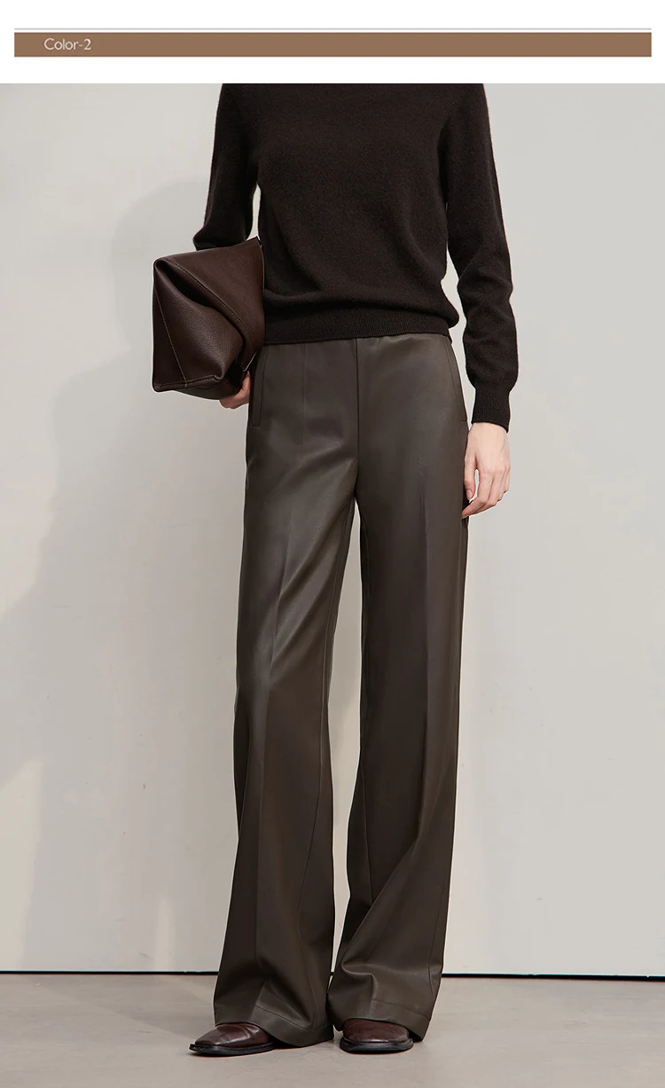 AMII Pants For Woman 2026 Winter New Minimalist Commuter PU Leather Loose Wide-leg Pants Casual Office Lady Trousers 12524063
