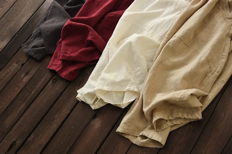 Johnature 2025 Summer Autumn Loose Vintage Pants New Women Solid Color Elastic Waist Pockets Ramie Ankle-Length Pants