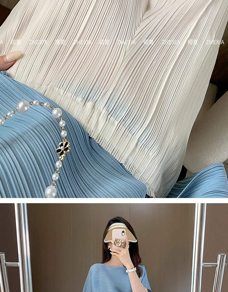 Miyake Pleated Straight Leg Pants, Women's Elastic Waist Cropped Pants, Casual and Versatile Small Leg Pants